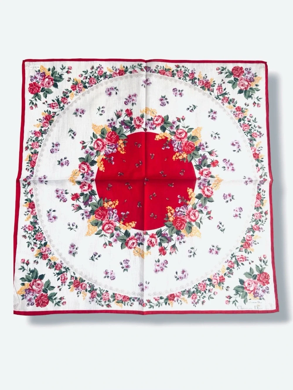 Christian Dior floral square cotton scarf bandana bag accessory handkerchief